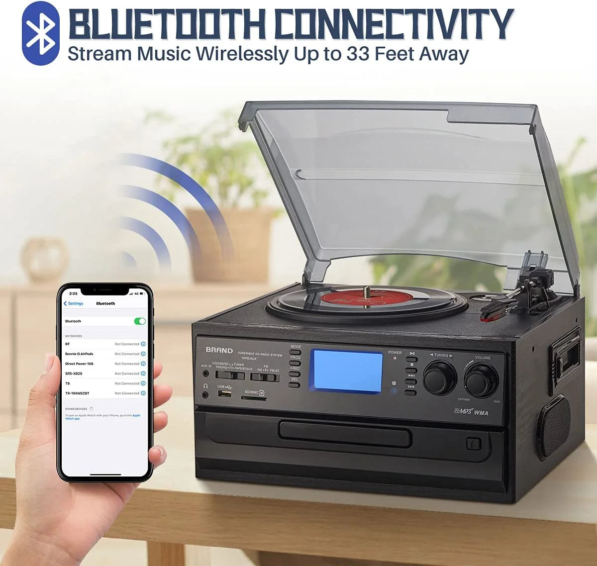 10-In-1 Bluetooth Record Player Turntable for Vinyl Records CD Cassette USB/SD Convert