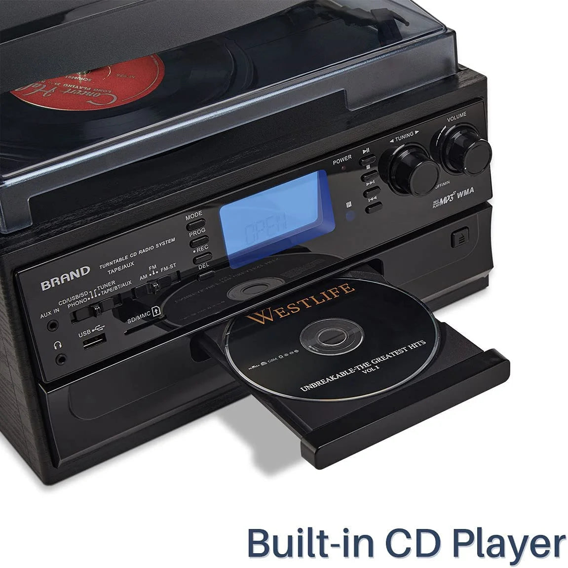 10-In-1 Bluetooth Record Player Turntable for Vinyl Records CD Cassette USB/SD Convert