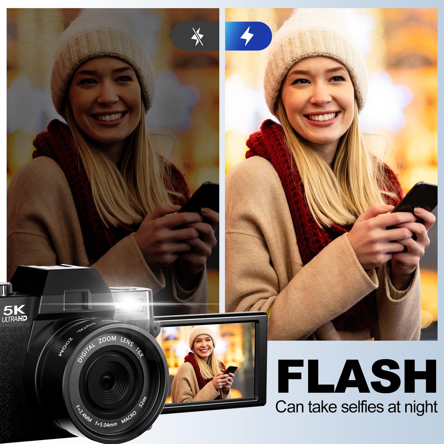 5K Digital Cameras for Photography,48MP/60FPS Video Camera for Vlogging, WiFi & App Control Vlogging for YouTube, Small Camera with 32GB TF Card.Wide-Angle & Macro Lens