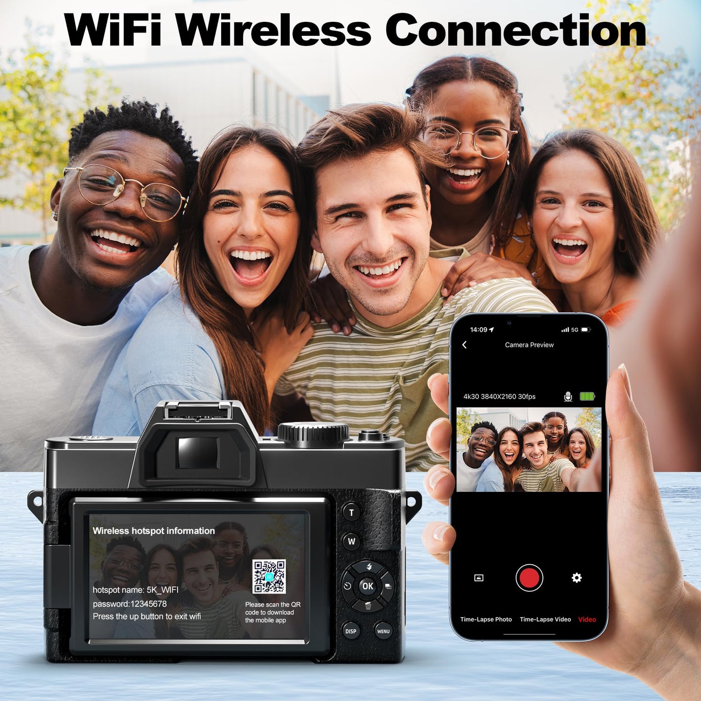 5K Digital Cameras for Photography,48MP/60FPS Video Camera for Vlogging, WiFi & App Control Vlogging for YouTube, Small Camera with 32GB TF Card.Wide-Angle & Macro Lens