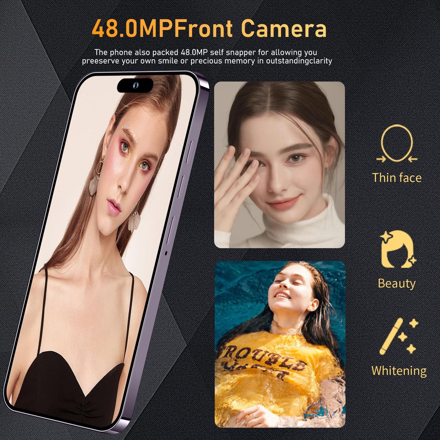 I14 Pro Max Unlocked Smartphone, 6+256GB, Android 13.0 Unlocked Cell Phones, 6.82" HD Screen Battery 6800mAH with 128GB Memory Card/Face ID/Fingerprint Lock/Dual SIM 5G Phone (White)