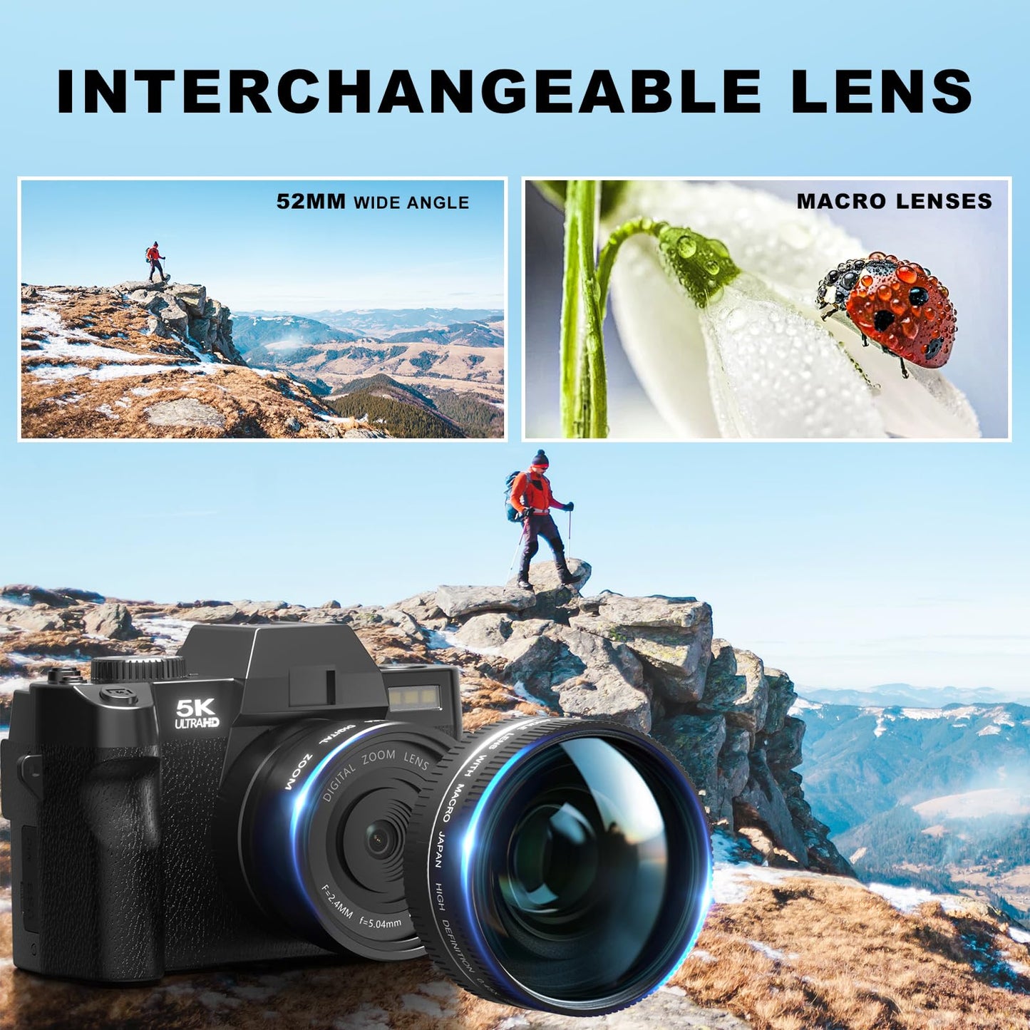 5K Digital Cameras for Photography,48MP/60FPS Video Camera for Vlogging, WiFi & App Control Vlogging for YouTube, Small Camera with 32GB TF Card.Wide-Angle & Macro Lens