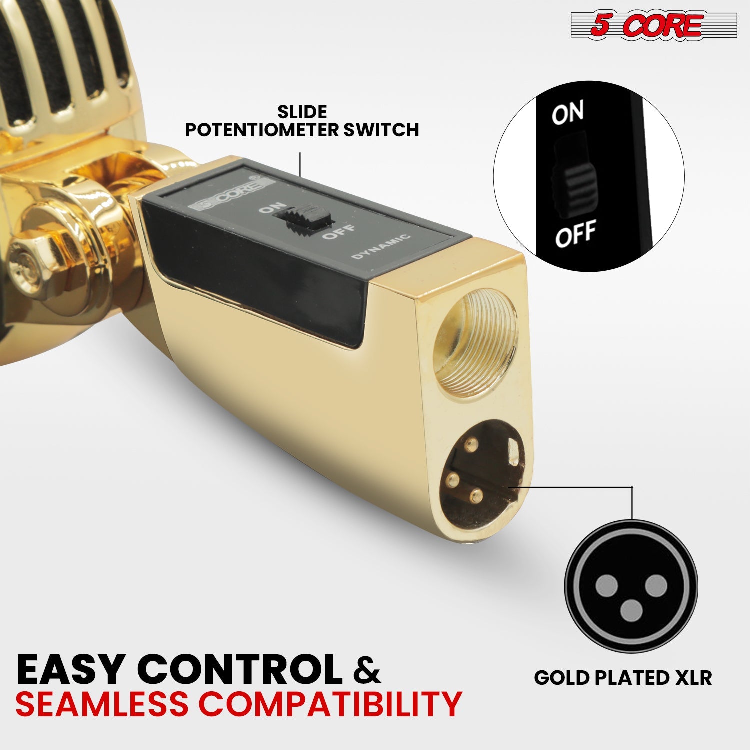 5Core Vintage Microphone Classic Dynamic Professional XLR Studio Retro Style Mic Gold