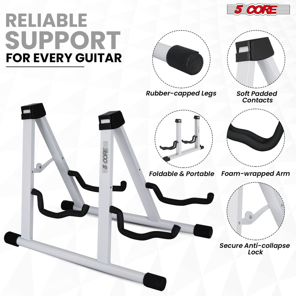 5Core Double Guitar Stand Floor Adjustable a Frame Folding Acoustic Electric Guitars Holder Stands