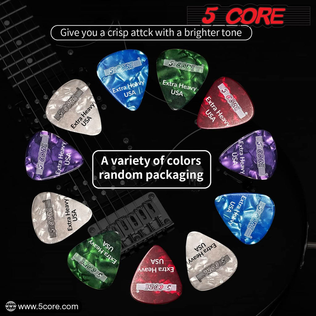 5Core Guitar Picks 1.2Mm Celluloid Extra Heavy Gauge Pick - Acoustic Electric Bass Guitars WHITE