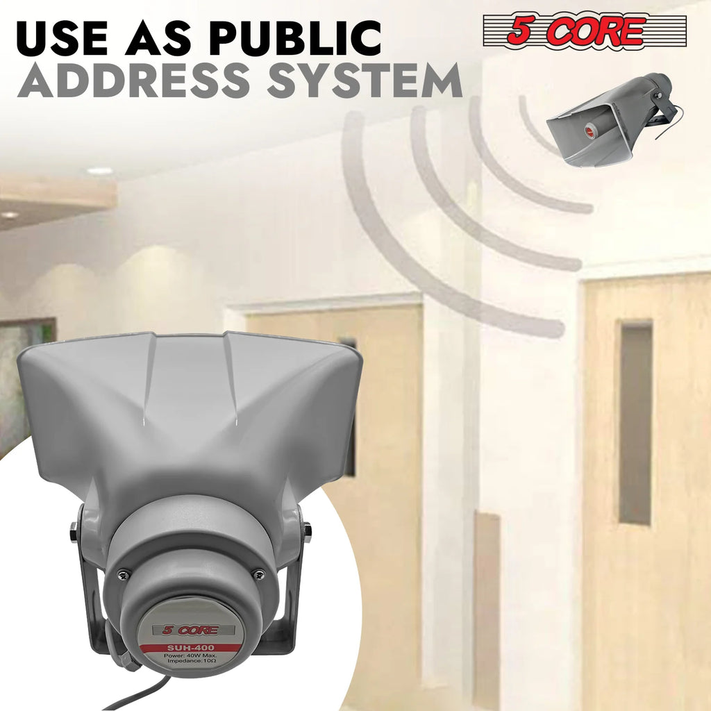 5 Core PA Horn Speaker Outdoor 8X16" Siren Loudspeaker 40W RMS Loud Megaphone Driver Horn