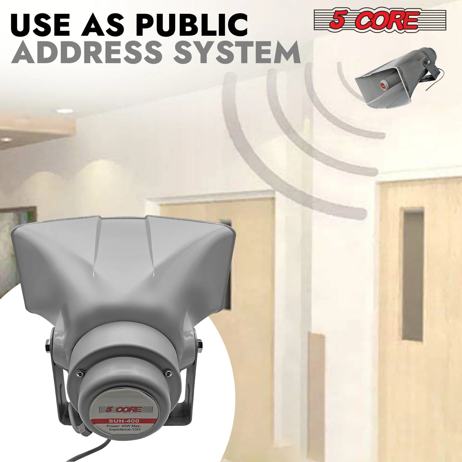 5 Core PA Horn Speaker Outdoor 8X16" Siren Loudspeaker 40W RMS Loud Megaphone Driver Horn