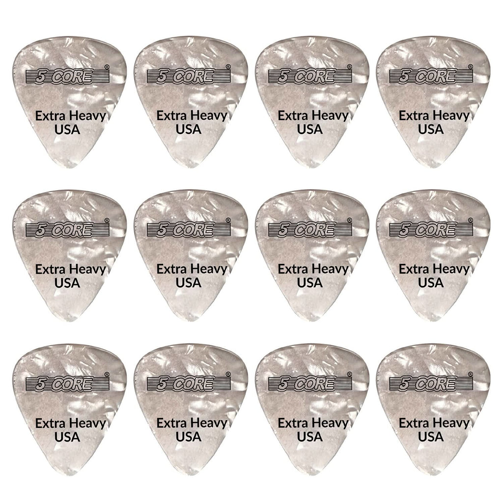 5Core Guitar Picks 1.2Mm Celluloid Extra Heavy Gauge Pick - Acoustic Electric Bass Guitars WHITE