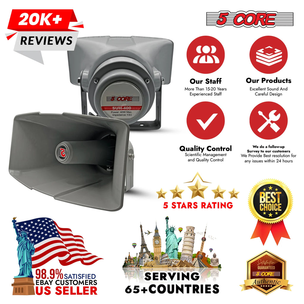 5 Core PA Horn Speaker Outdoor 8X16" Siren Loudspeaker 40W RMS Loud Megaphone Driver Horn