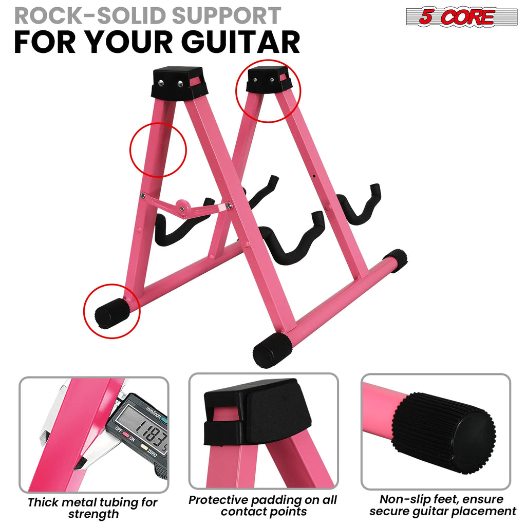 5Core Double Guitar Stand Floor Adjustable a Frame Folding Acoustic Electric Guitars Holder Stands