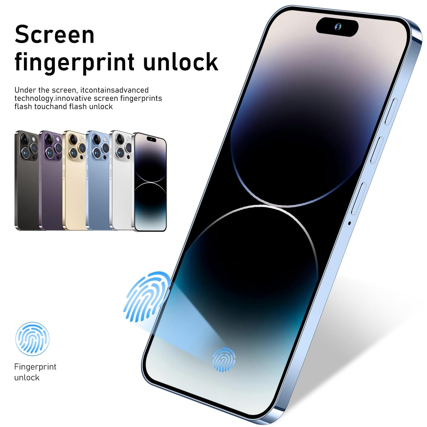 I14 Pro Max Unlocked Smartphone, 6+256GB, Android 13.0 Unlocked Cell Phones, 6.82" HD Screen Battery 6800mAH with 128GB Memory Card/Face ID/Fingerprint Lock/Dual SIM 5G Phone (White)