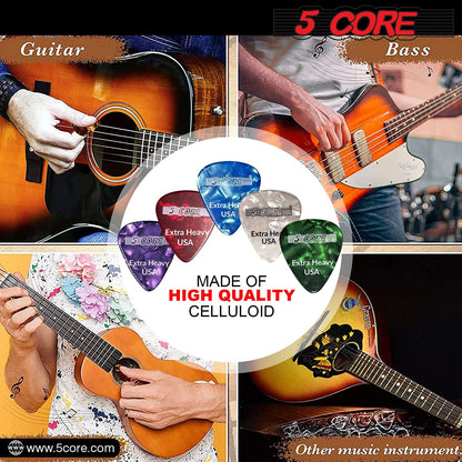 5Core Guitar Picks 1.2Mm Celluloid Extra Heavy Gauge Pick - Acoustic Electric Bass Guitars WHITE