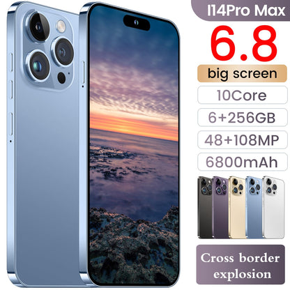 I14 Pro Max Unlocked Smartphone, 6+256GB, Android 13.0 Unlocked Cell Phones, 6.82" HD Screen Battery 6800mAH with 128GB Memory Card/Face ID/Fingerprint Lock/Dual SIM 5G Phone (White)