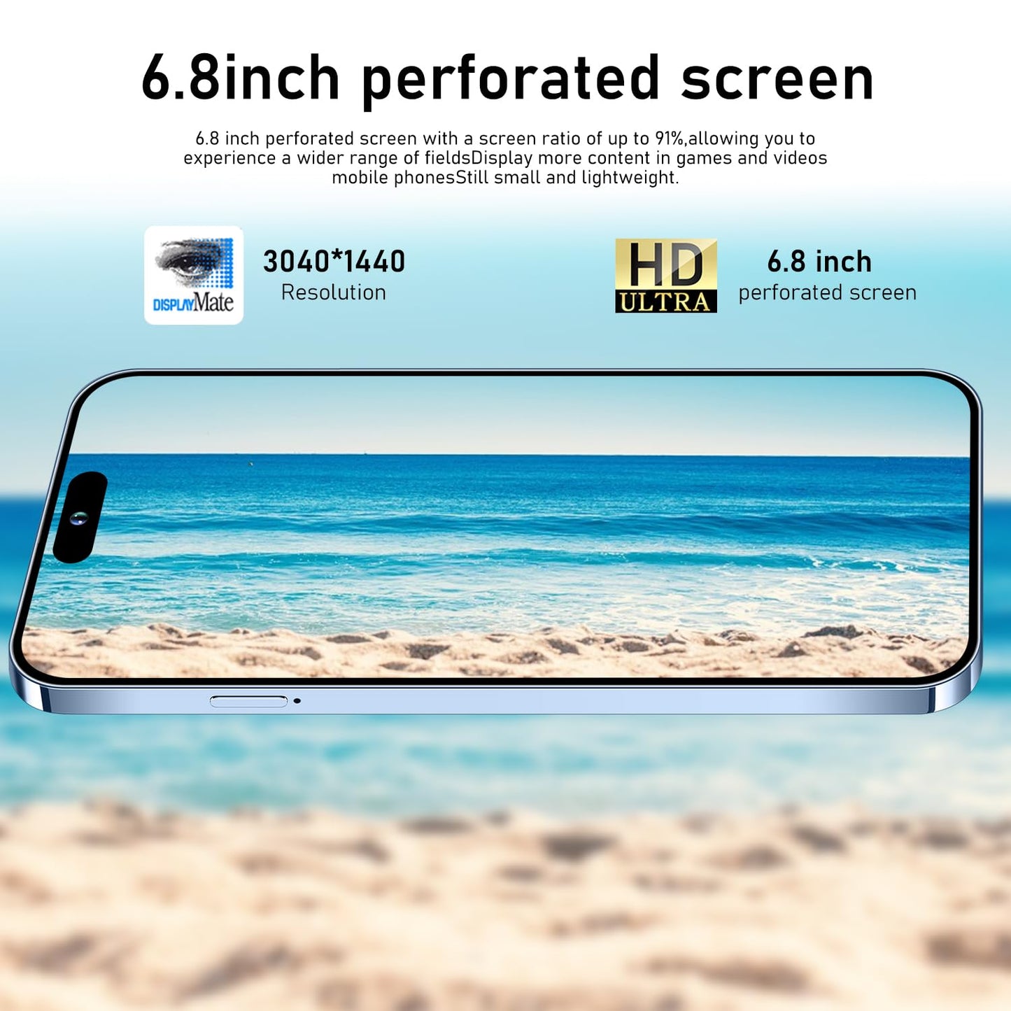 I14 Pro Max Unlocked Smartphone, 6+256GB, Android 13.0 Unlocked Cell Phones, 6.82" HD Screen Battery 6800mAH with 128GB Memory Card/Face ID/Fingerprint Lock/Dual SIM 5G Phone (White)