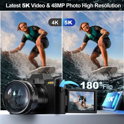 5K Digital Cameras for Photography，48MP/60FPS Video Camera for Vlogging, WiFi & App Control Vlogging for YouTube, Small Camera with 32GB TF Card.Wide-Angle & Macro Lens
