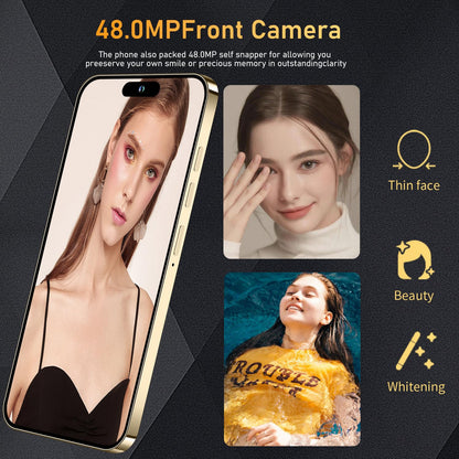 I14 Pro Max Unlocked Smartphone, 6+256GB, Android 13.0 Unlocked Cell Phones, 6.82" HD Screen Battery 6800mAH with 128GB Memory Card/Face ID/Fingerprint Lock/Dual SIM 5G Phone (White)