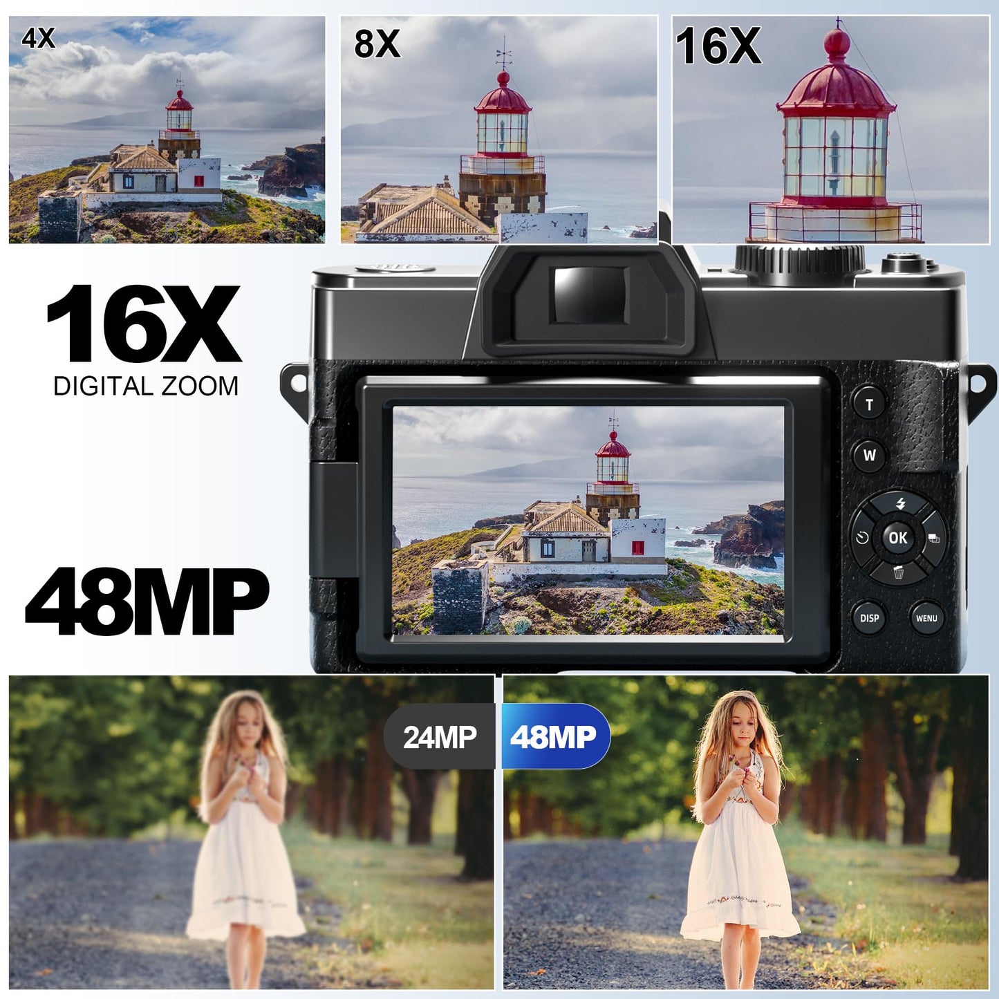 5K Digital Cameras for Photography，48MP/60FPS Video Camera for Vlogging, WiFi & App Control Vlogging for YouTube, Small Camera with 32GB TF Card.Wide-Angle & Macro Lens