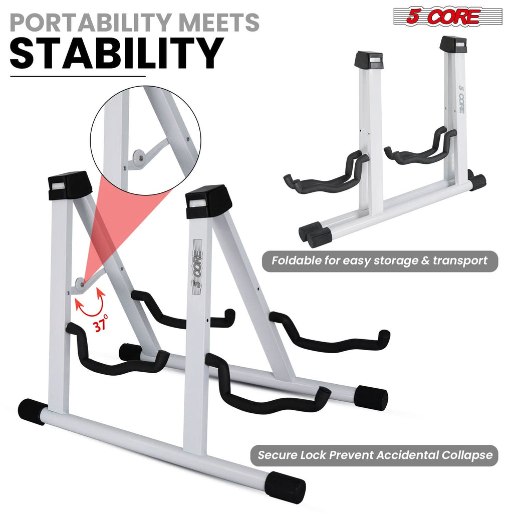 5Core Double Guitar Stand Floor Adjustable a Frame Folding Acoustic Electric Guitars Holder Stands