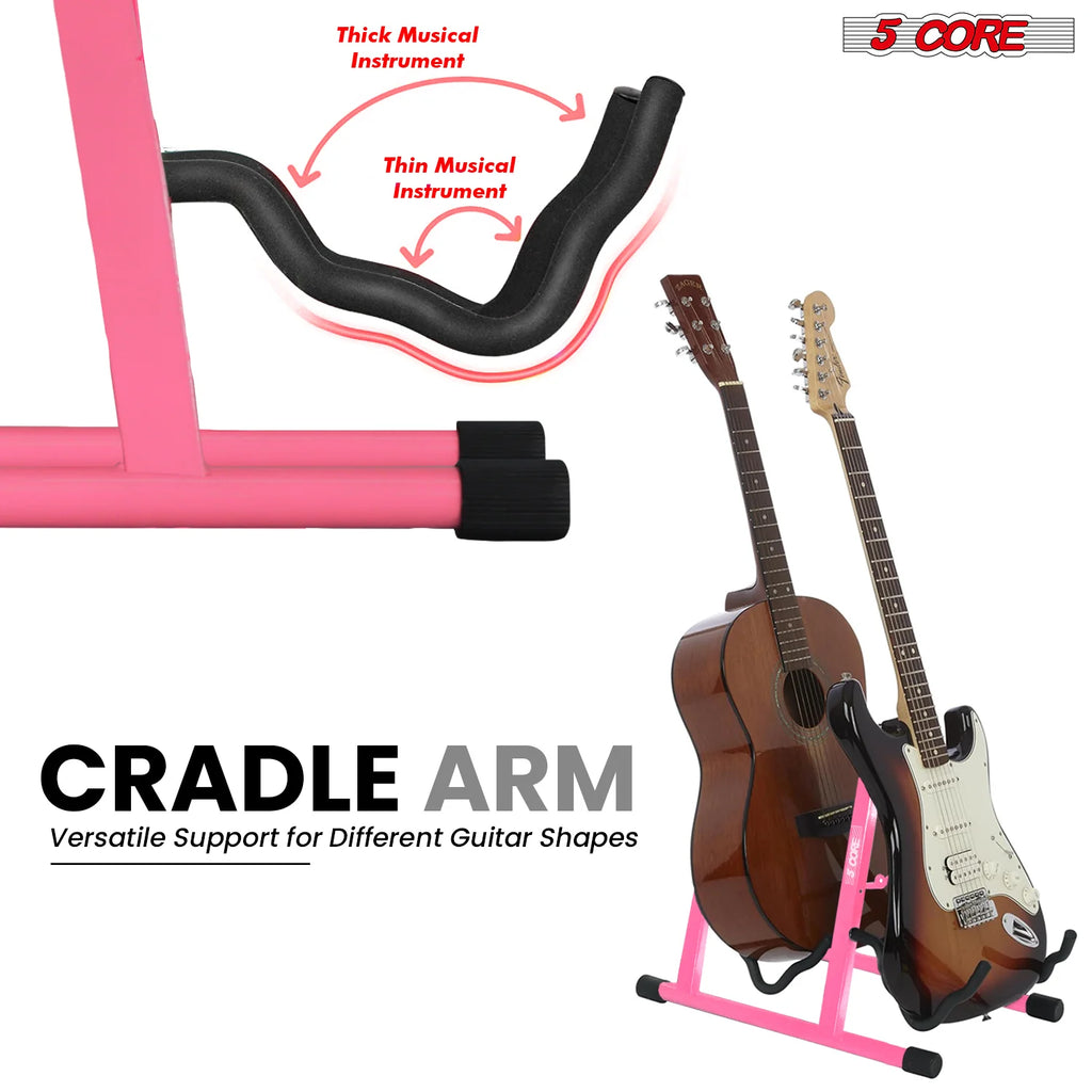 5Core Double Guitar Stand Floor Adjustable a Frame Folding Acoustic Electric Guitars Holder Stands