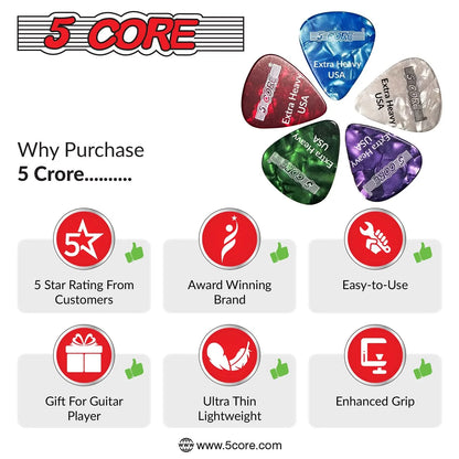 5Core Guitar Picks 1.2Mm Celluloid Extra Heavy Gauge Pick - Acoustic Electric Bass Guitars WHITE