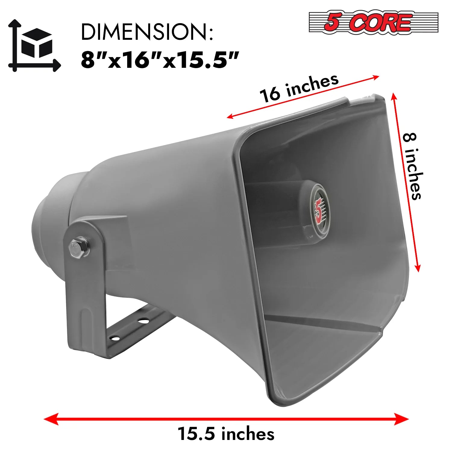 5 Core PA Horn Speaker Outdoor 8X16" Siren Loudspeaker 40W RMS Loud Megaphone Driver Horn