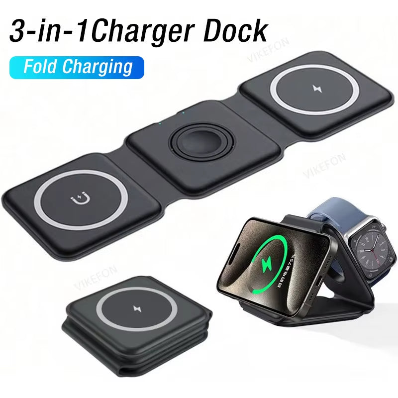 Desktop Wireless Charger 3 in 1 Phone Charge Dock for Iphone 16 15 14 13 12 Apple Watch 10/9/8/7/6/5/4 Airpods Pro Fast Charging