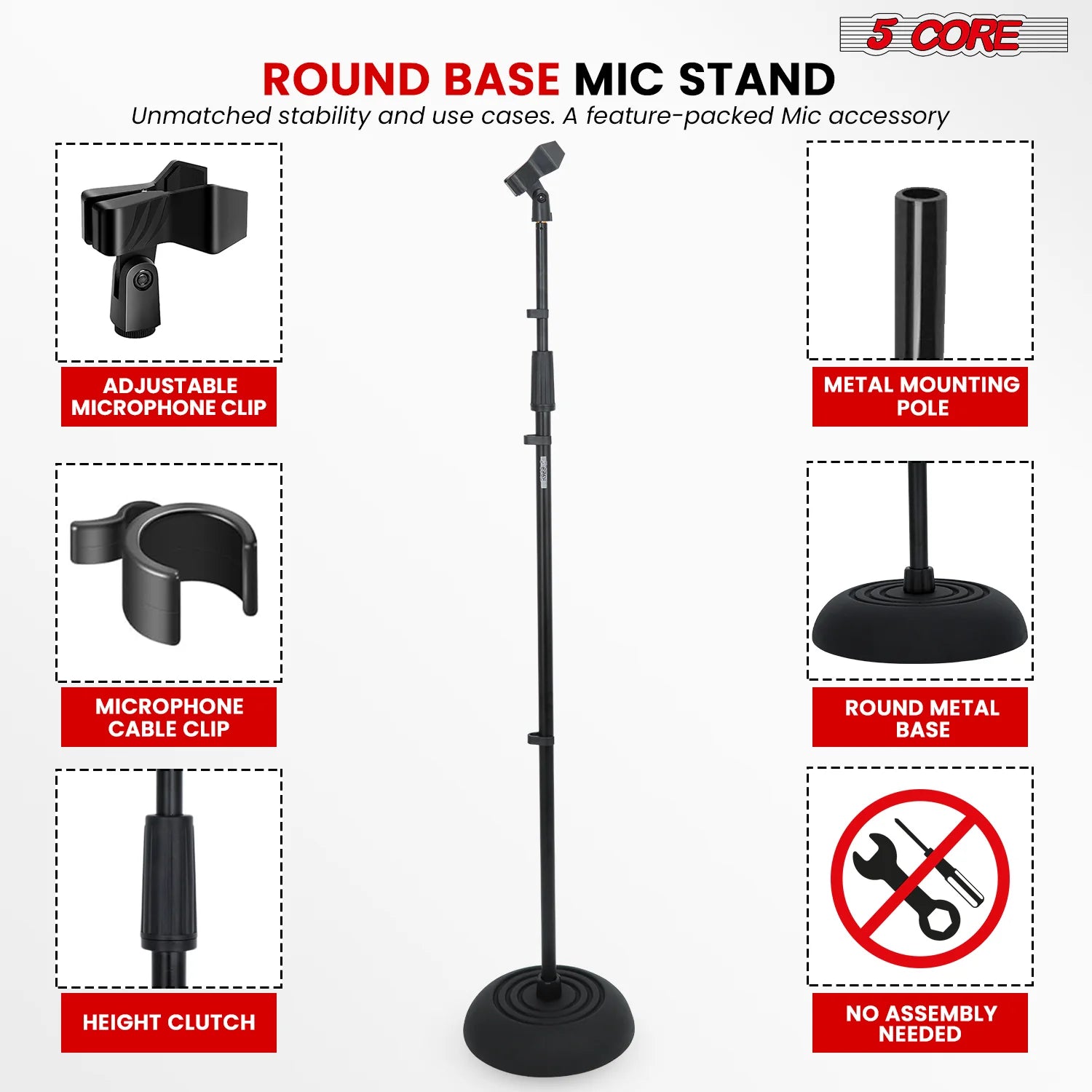 5Core Mic Stand Floor Heavy Duty Height Adjustable Pedestal Para Microfono for Singing on Stage Studio