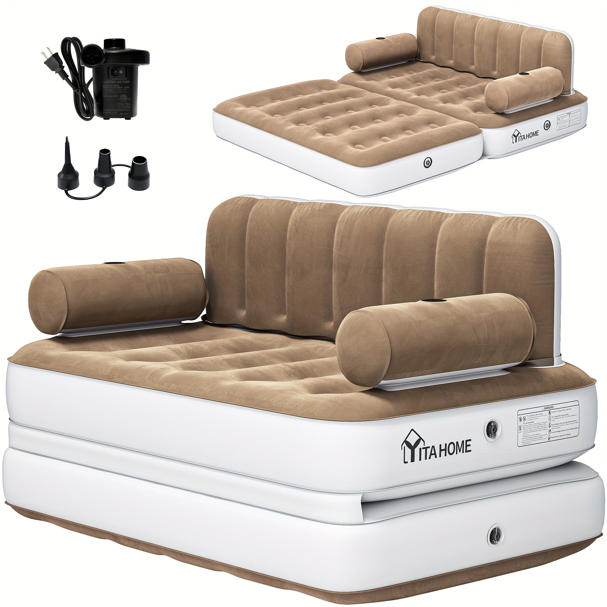 Inflatable Air Sofa Bed 2in1 Couch Headboard Pump Portable Queen